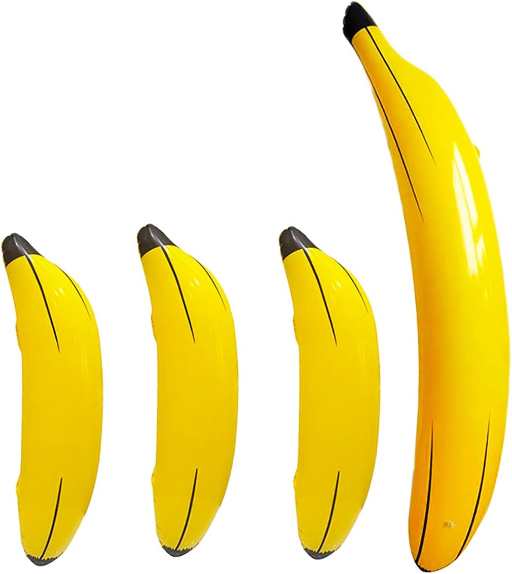 4 accesorios inflables de plátano, incluye 3 plátanos de 23 pulgadas, 1 plátano de 70 pulgadas, globos de plátano para decoraciones de fiesta,