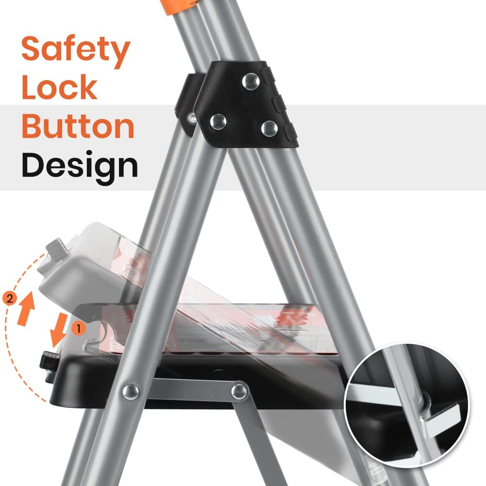 Escalera de 2 escalones, taburete plegable de metal para adultos, escalera plegable de acero portátil para servicio pesado, pedal ancho