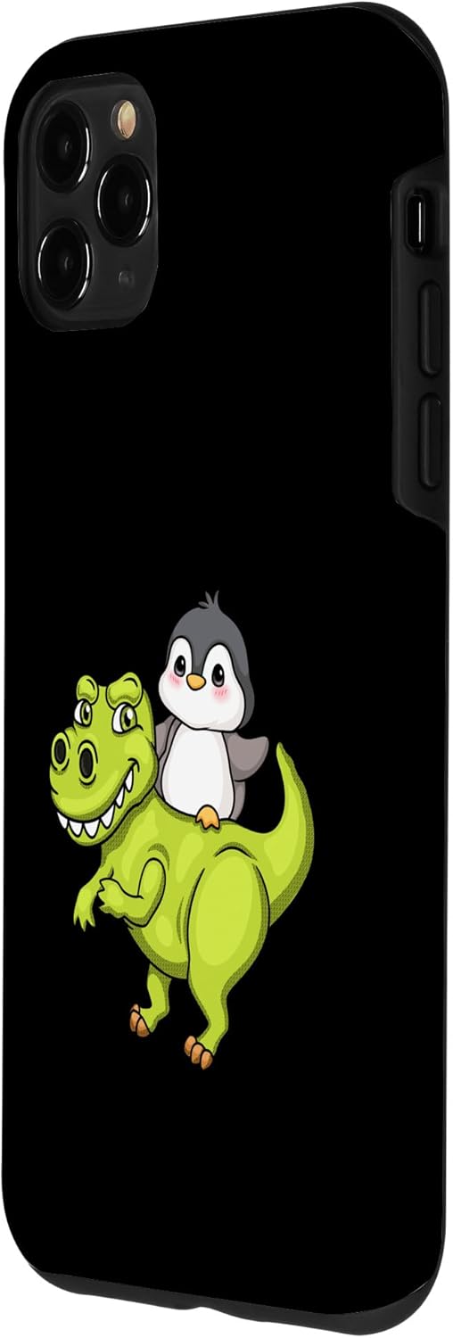 Funda para iPhone 11 Pro Max Cute Penguin Riding T Rex Funny Dinosaur Cute Animal Lover Case