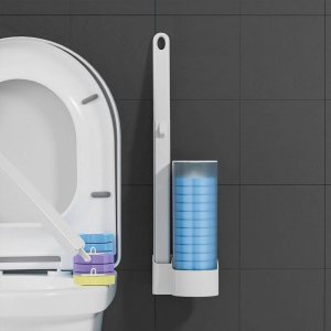 Sistema de limpieza desechable para inodoro, cepillo desechable con herramienta de limpieza montada en la pared, agente de limpieza precargado, Sistema de limpieza desechable para inodoro, cepillo desechable con herramienta de limpieza montada en la pared, agente de limpieza precargado,