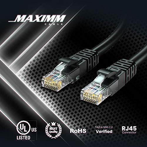 Maximm Cat 6 Ethernet Cable 100 ft – High-Speed LAN Cable, Internet Cable, Patch Cable, and Network Cable – UTP, 10Gbps, 550MHz Ethernet Cord – Black