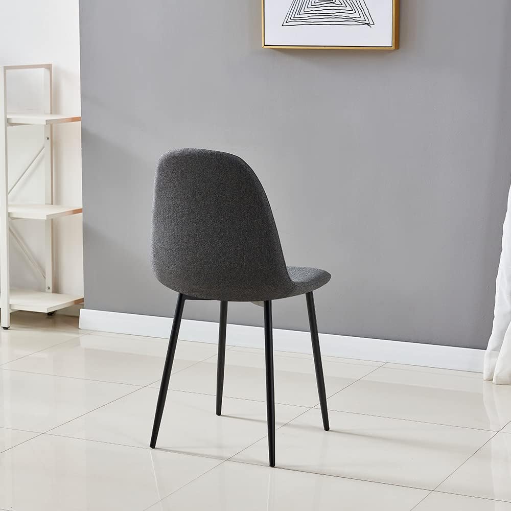 IDS Home Juego de 4 sillas de comedor, sillas auxiliares de tela moderna de mediados de siglo, respaldo curvado tapizado sin brazos con patas de
