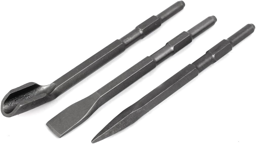 IIVVERR Taladro redondo de 10.2″ plano, punta de 11″ en forma de U Juego de cinceles de hormigón 3 en 1 (mango redondo 10.2′ ‘plano, punto 11’