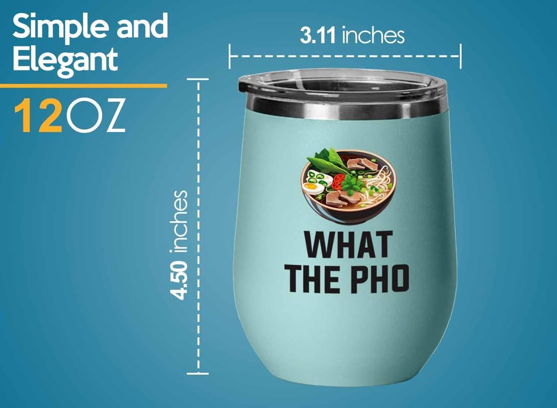Ramen Lover Teal Edition Vaso de vino de 12 onzas  What the pho  Food Lovers pollo, calabaza, vegano, despensa, fideos picantes