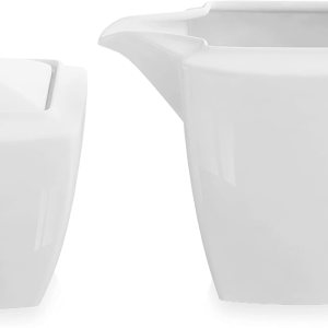MALACASA Juego de azúcar y crema, juego de porcelana blanca para café, té y leche, jarra de leche de 1 pieza y 1 juego de azucarera con tapa, serie MALACASA Juego de azúcar y crema, juego de porcelana blanca para café, té y leche, jarra de leche de 1 pieza y 1 juego de azucarera con tapa, serie
