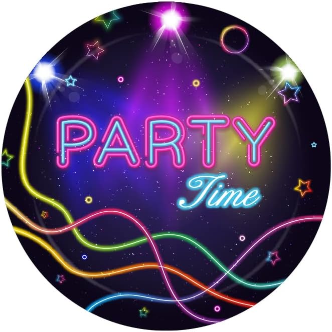 Glow – Juego de vajilla para fiesta de cumpleaños sirve para 24 platos de papel desechables que brillan en la oscuridad de 7 pulgadas, platos de