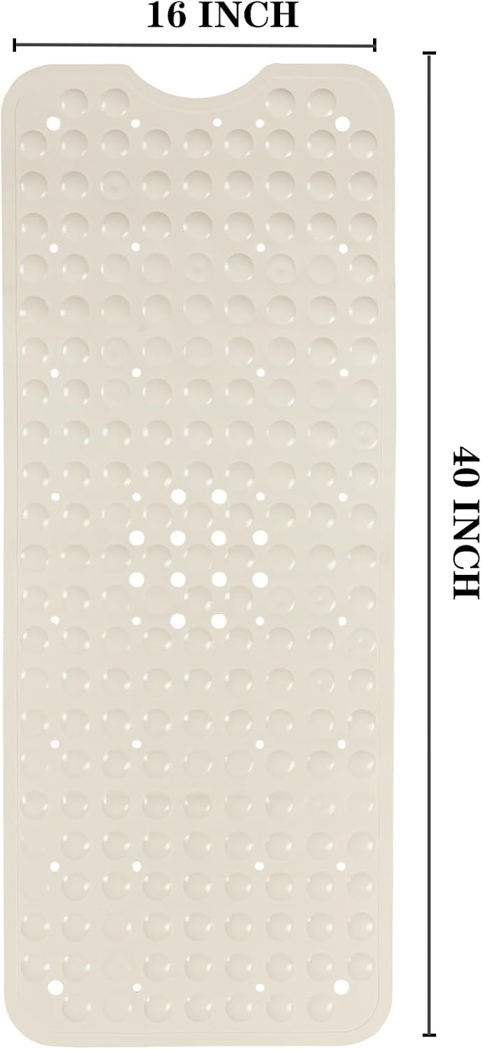 YANZIFLY Alfombra de bañera para ducha Alfombrilla de baño de silicona suave de 16 x 40 pulgadas, antideslizante con ventosas, alfombrilla para baño