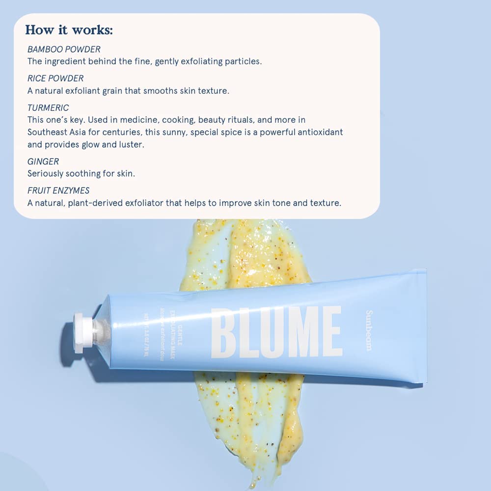 Blume Sunbeam – Mascarilla exfoliante facial suave + mascarilla para el cuidado de la piel que resurge y elimina las capas de piel muerta, máscara