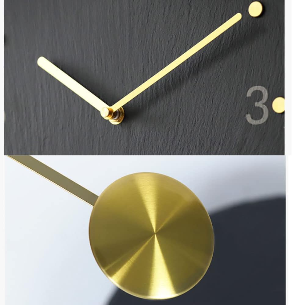 LETREM Reloj de pared con péndulo funciona con pilas, reloj negro silencioso de 12 pulgadas montado en la pared, reloj redondo de piedra, funciona