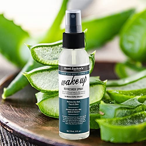 Aunt Jackie’s Aloe & Mint Recipes Wake Up Spray refrescante para cabello seco, cara y piel, revive el cabello con hidratación, brillo y nutrientes