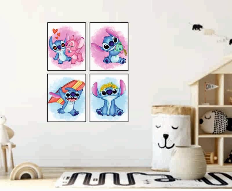 OrtixArt – Póster de acuarela para niños  Arte de pared para habitación de niños y niñas  Juego de 4 sin marco (8 x 10 pulgadas)  Pósteres para