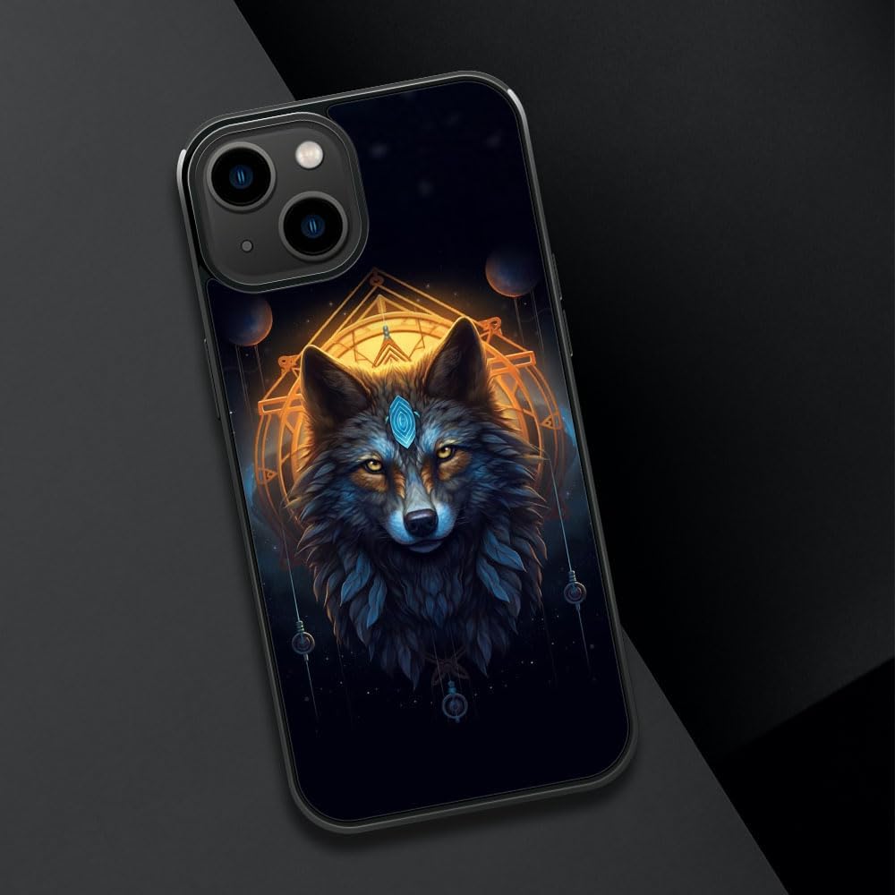 Cvkoyhl Funda compatible con iPhone 13 Mini, diseño de lobo bajo el cielo estrellado para iPhone 13 Mini, fundas para hombres y mujeres, diseño de