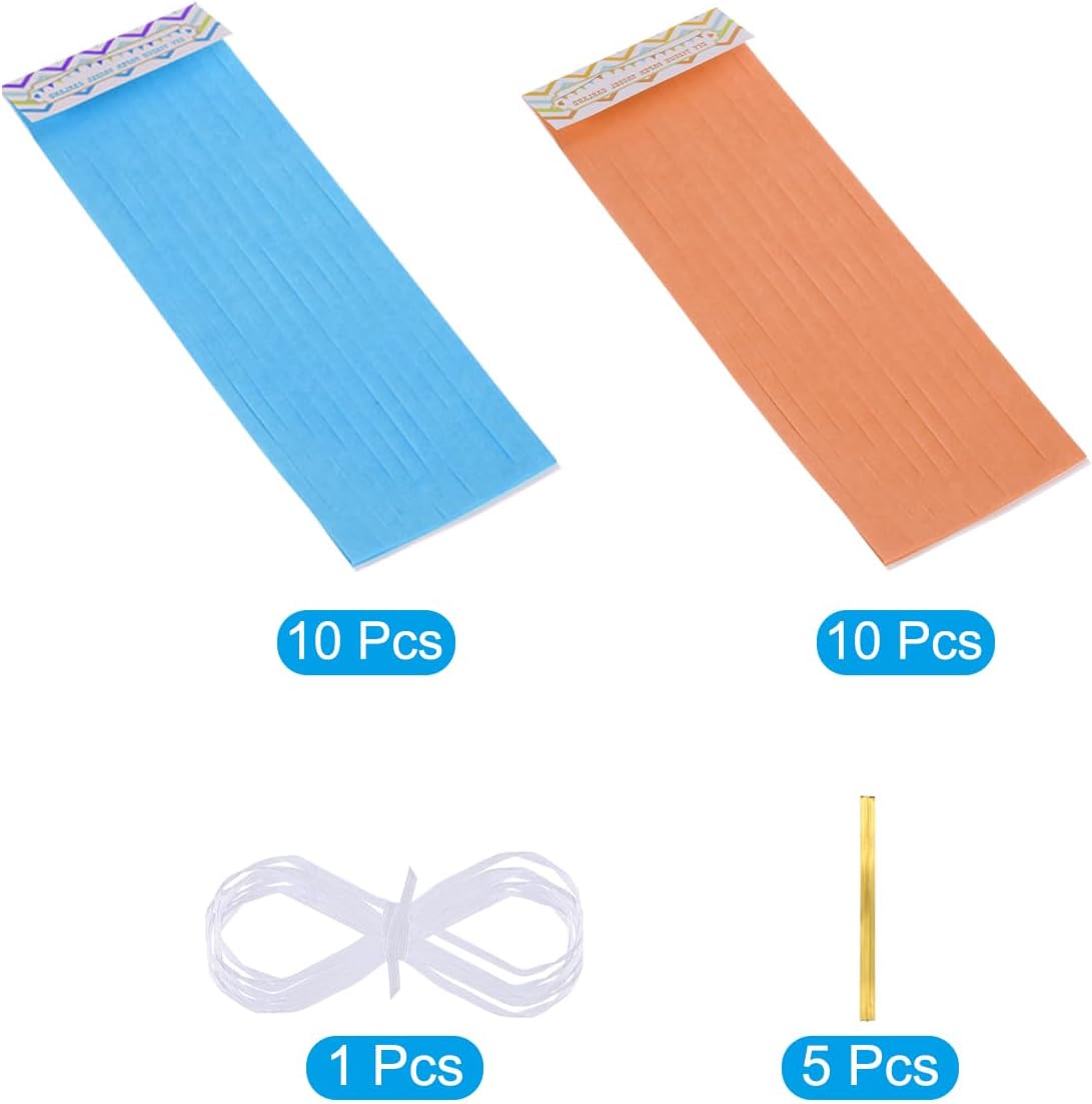 MECCANIXITY 20 guirnaldas de borlas azul oscuro y naranja con cuerda de papel de seda, borlas de fiesta, kits de bricolaje para decoración de bodas,