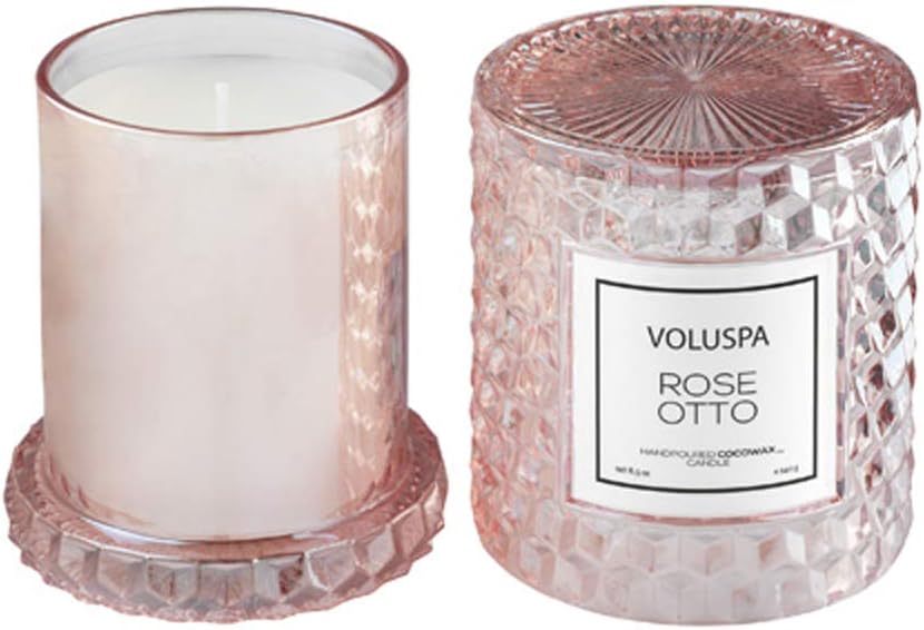 Voluspa Rose Otto Icon Cloche – Vela de cristal texturizada, 8.5 onzas
