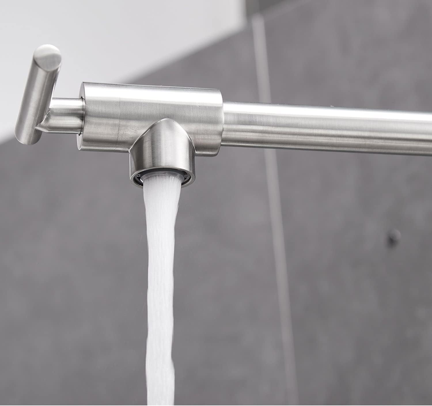 Grifo de llenado de ollas de níquel cepillado, montaje en pared, grifos de cocina comerciales de latón plegable y elástico con un solo orificio dos