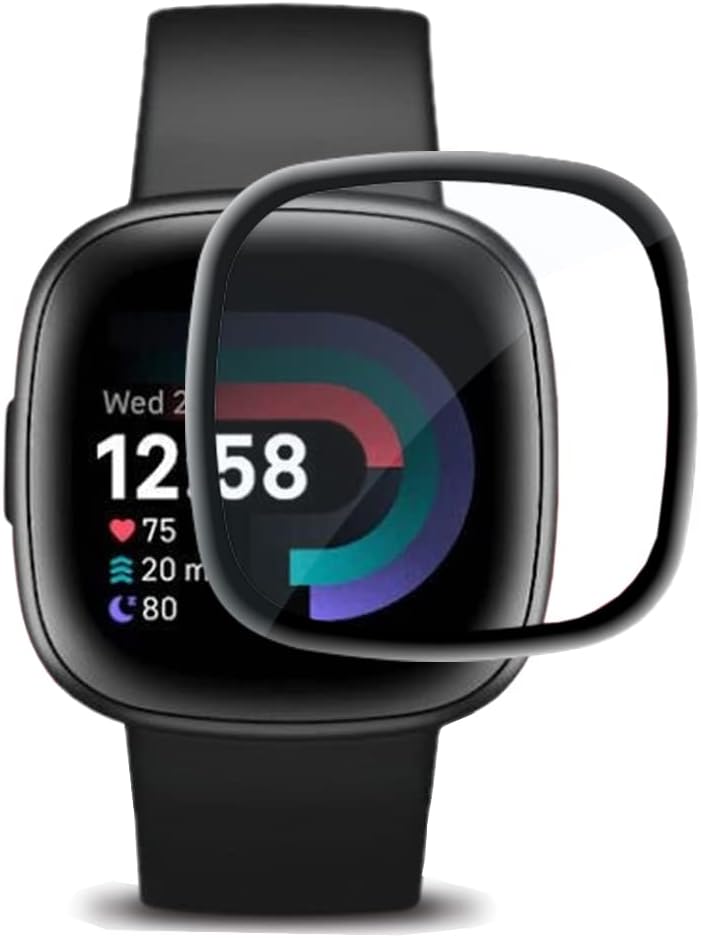 Paquete de 3 Protector de pantalla compatible con Fitbit Sense 2  Versa 4, protector de pantalla suave de PET curvado 3D de cobertura completa para