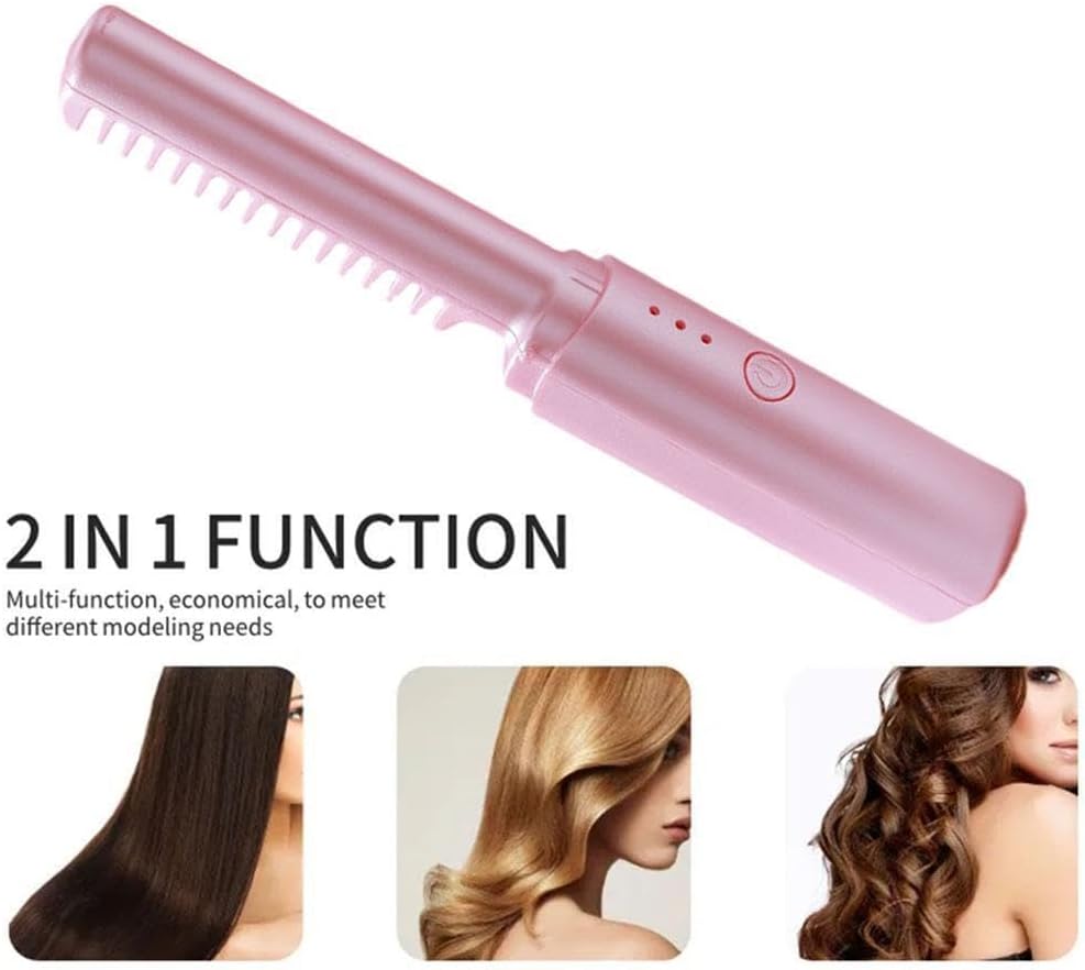 Mini alisadora de pelo recargable, cepillo alisador de pelo inalámbrico, tres ajustes de temperatura, plancha plana, tamaño de viaje, adecuado para