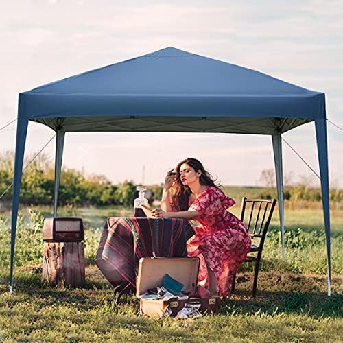 Toldo desplegable de 10 x 10 pulgadas para 2-4 personas con bolsa de almacenamiento, color azul (116 x 116 x 103 pulgadas) (largo x ancho x alto)