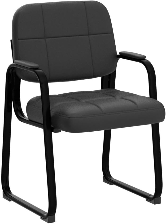 CLATINA Silla de invitados para sala de espera con reposabrazos acolchado de cuero regenerado para oficina, recepción y escritorio de conferencias,