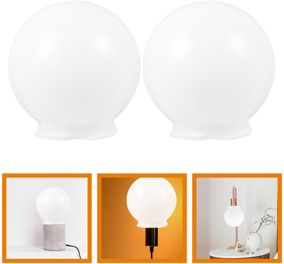 2 unids acrílico lámpara poste globo con cuello blanco lámpara sombra redonda de plástico globo de luz apertura cuello ventilador de techo cubiertas