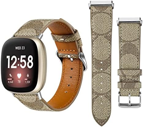 Correas de cuero compatibles con Fitbit Versa 4Versa 3Sense 2Sense, para mujeres y hombres, correa de repuesto de cuero de diseñador (marrón)