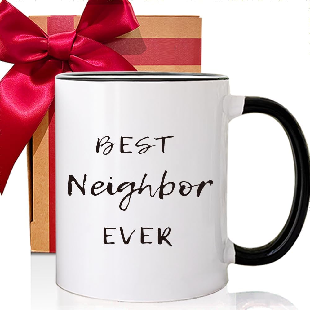 SRIHBET Taza de café con texto en inglés “Best Neighbor Ever”, taza de café para tus impresionantes vecinos compañeros de trabajo, amigos, taza de