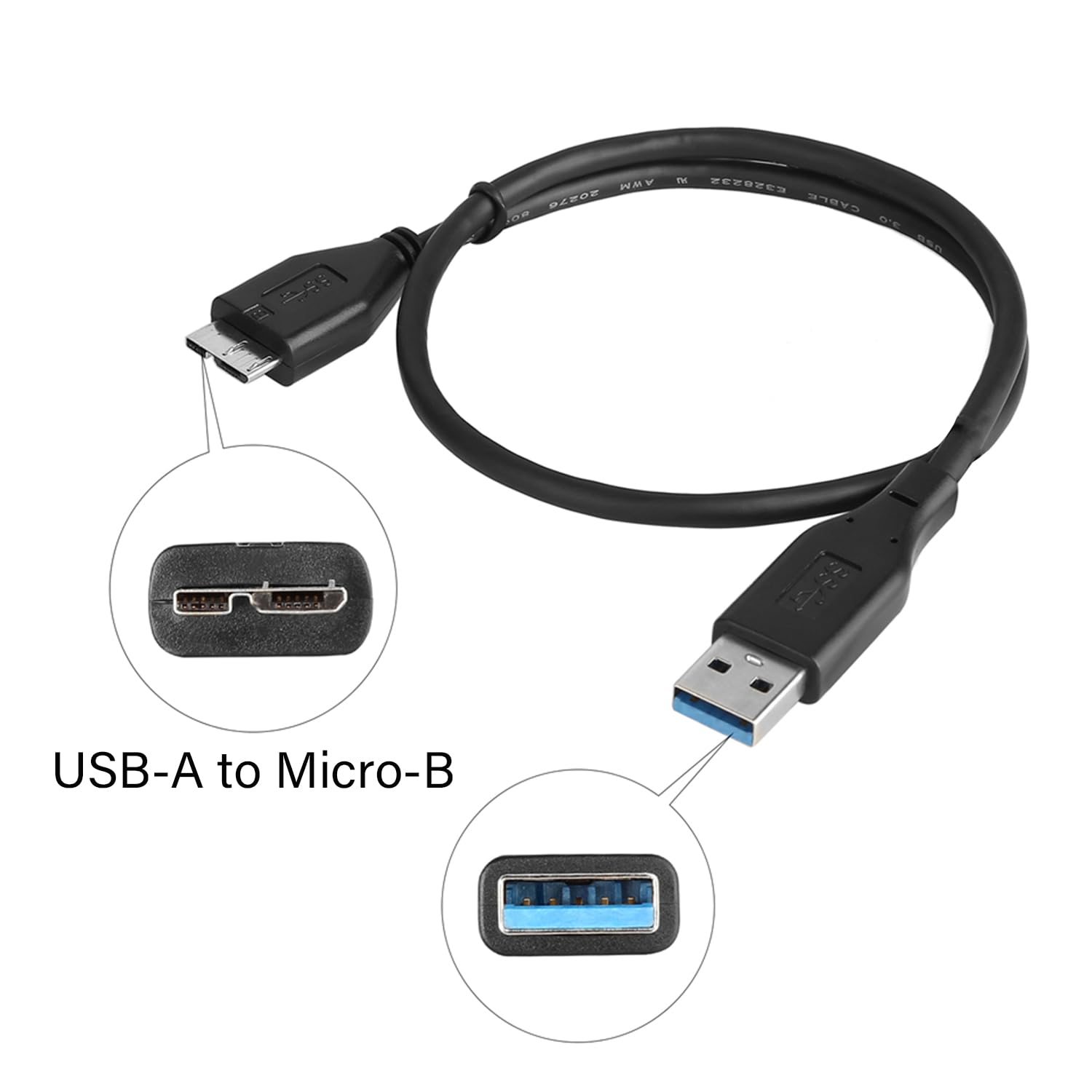 Cable de disco duro USB 3.0, cable USB-A a Micro B compatible con Samsung Galaxy S5, Note 3, Note Pro 12.2, cámara, disco duro WD Toshiba Seagate y