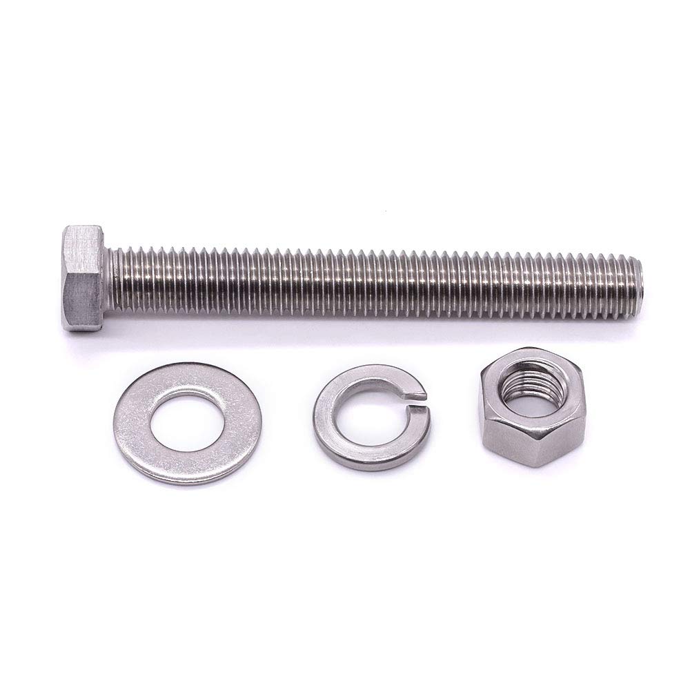 Tornillos hexagonales de acero inoxidable de 14-20 x 3-12 pulgadas (10 juegos) con tuercas arandelas planas, arandelas de bloqueo, 304 SS 18-8,