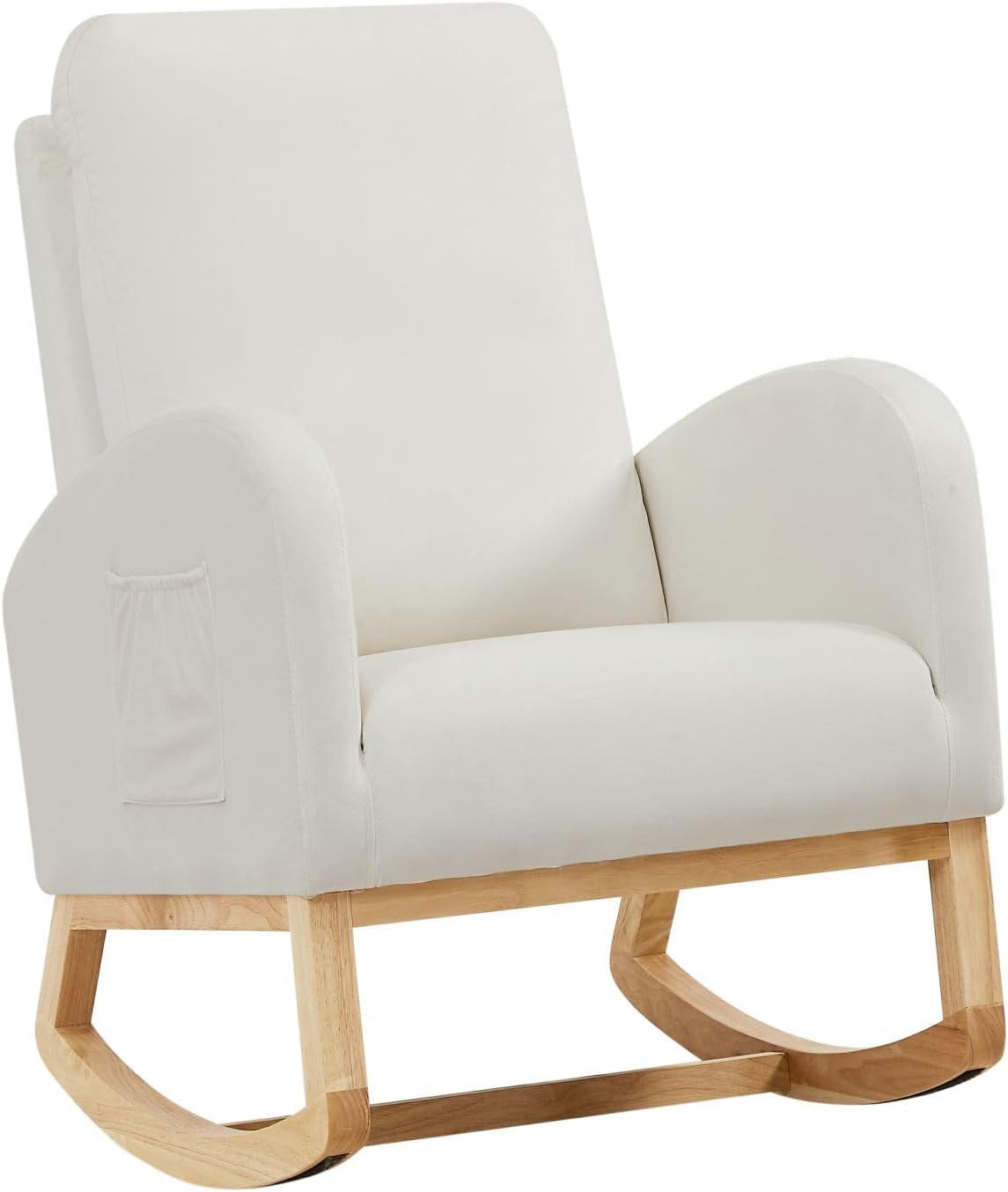 Mecedora tapizada  Mecedora de respaldo alto para guardería con marco de madera y bolsillo lateral  Silla deslizante acolchada  Silla mecedora de