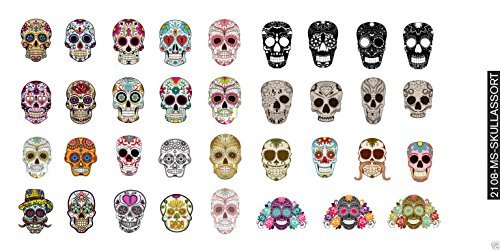 Surtido de calcomanías de calavera de azúcar #1 para arte de uñas, calidad de salón
