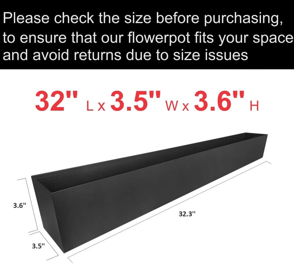 Macetero rectangular de metal moderno para suculentas, maceta decorativa para interiores y exteriores de 32 pulgadas, maceta decorativa para