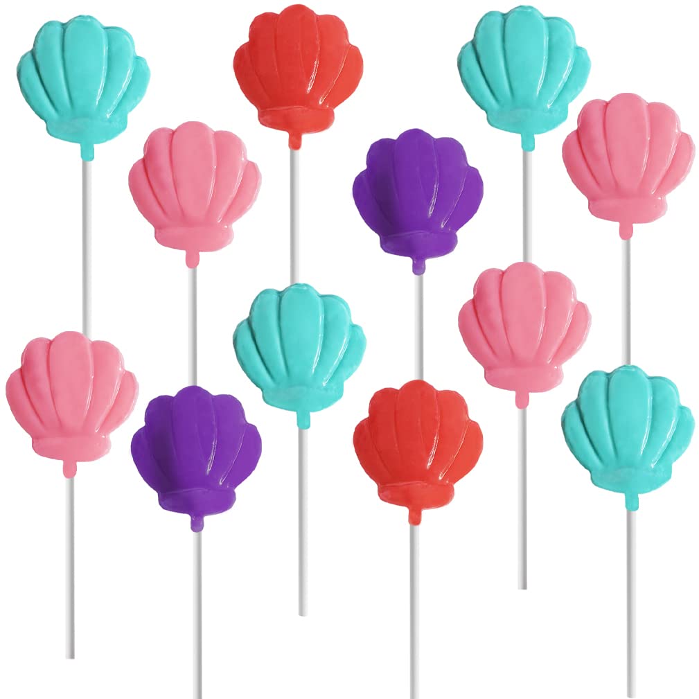 Fruidles Paletas de conchas marinas con temática de sirena, recuerdos de fiesta para tu fiesta de cumpleaños, ventosas envueltas individualmente