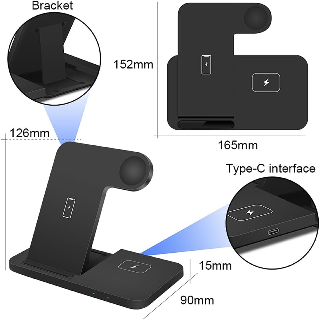 MMOBIEL Estación de carga inalámbrica compatible con iPhone, Apple Watch y AirPods – Soporte de cargador inalámbrico 3 en 1 de 18 W compatible con