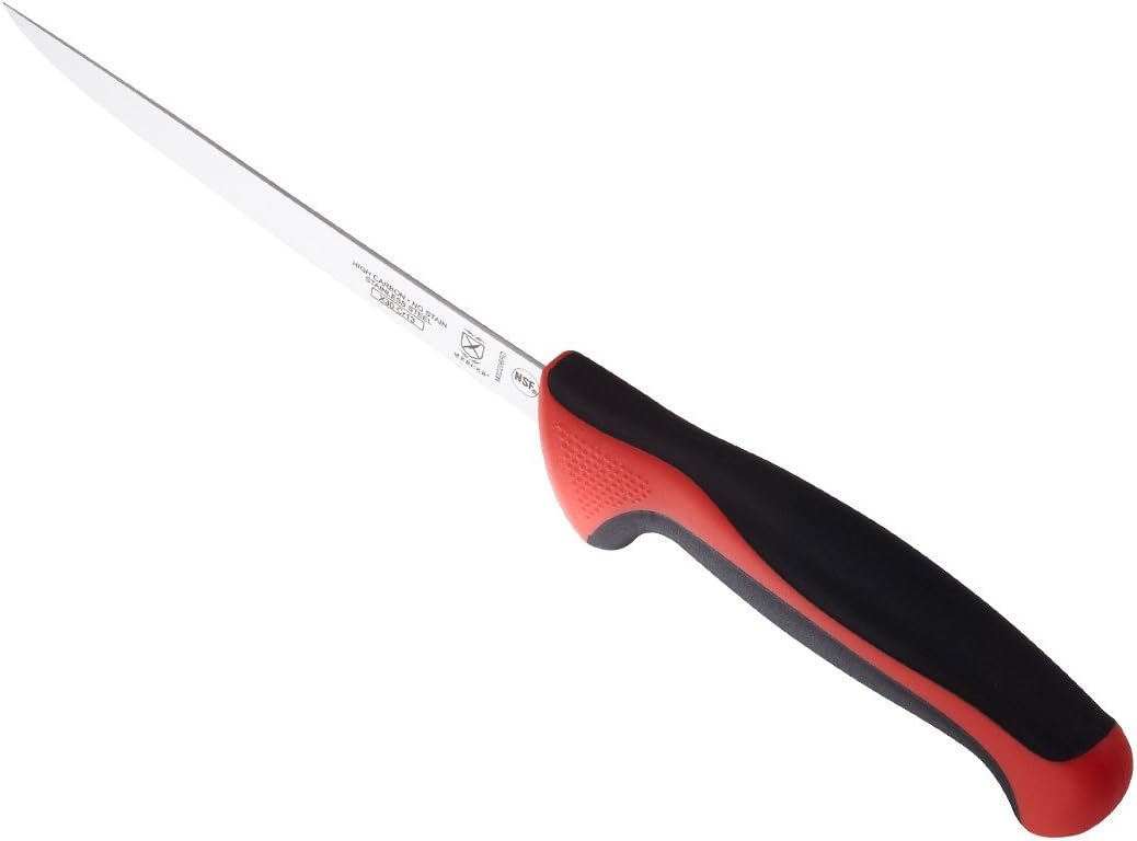 Mercer Culinary Mango de colores Red Millennia, cuchillo de deshuesado estrecho de 6″
