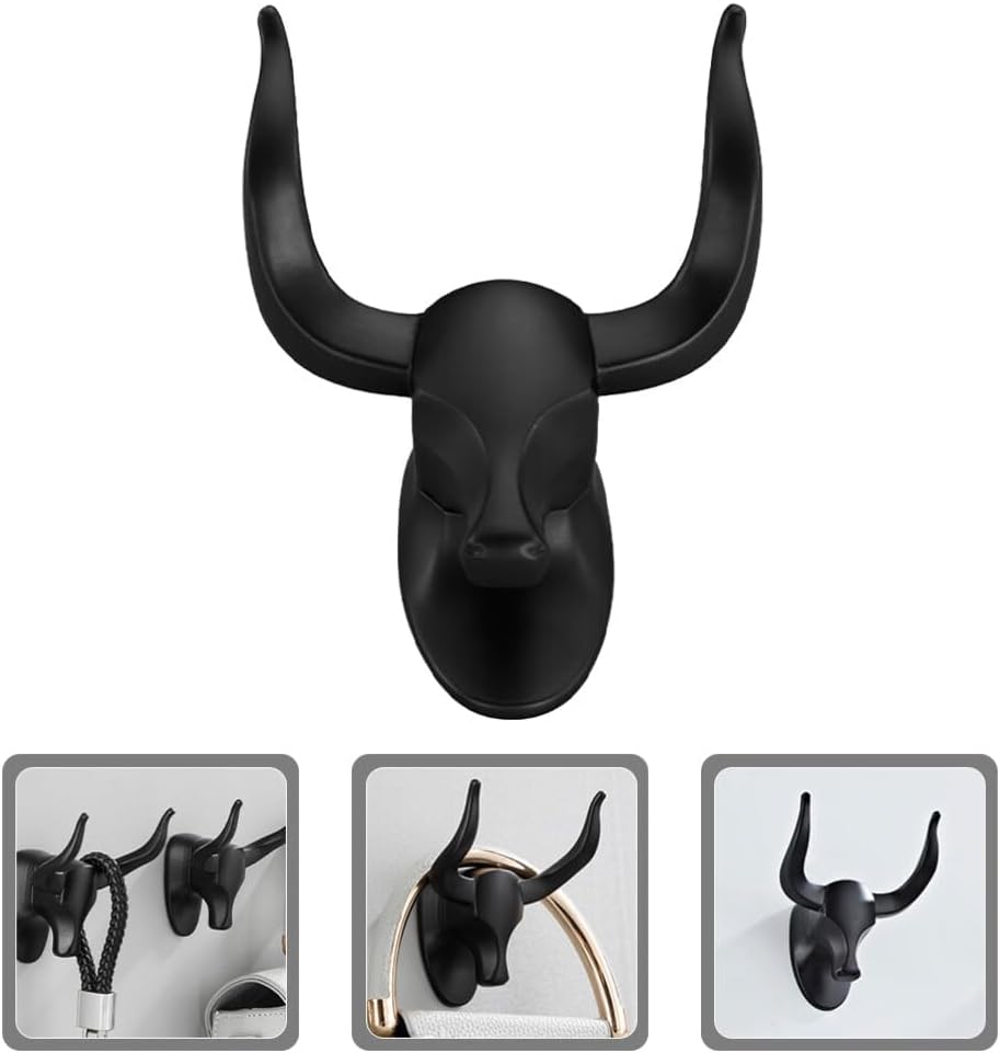 EXCEART Gancho de una sola pared con forma de animal creativo, esculturas de vaca rústicas, colgador de gancho resistente montado en la pared de