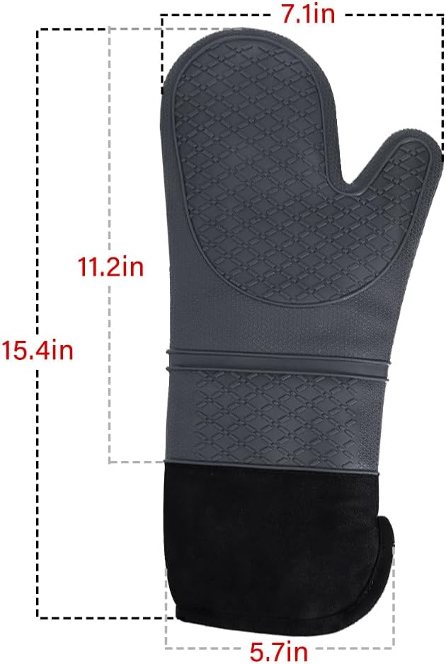 meioro Guantes de horno de silicona, resistentes al calor y antideslizantes, juego de guantes de horno de cocina flexibles con forro acolchado