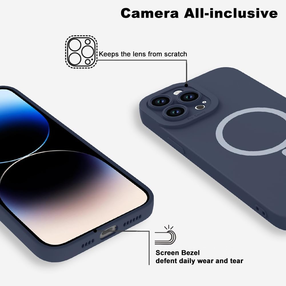 ZIYE Funda magnética para iPhone 14 Pro Max de silicona con protector de lente de cámara para mujeres y hombres, compatible con forro de microfibra