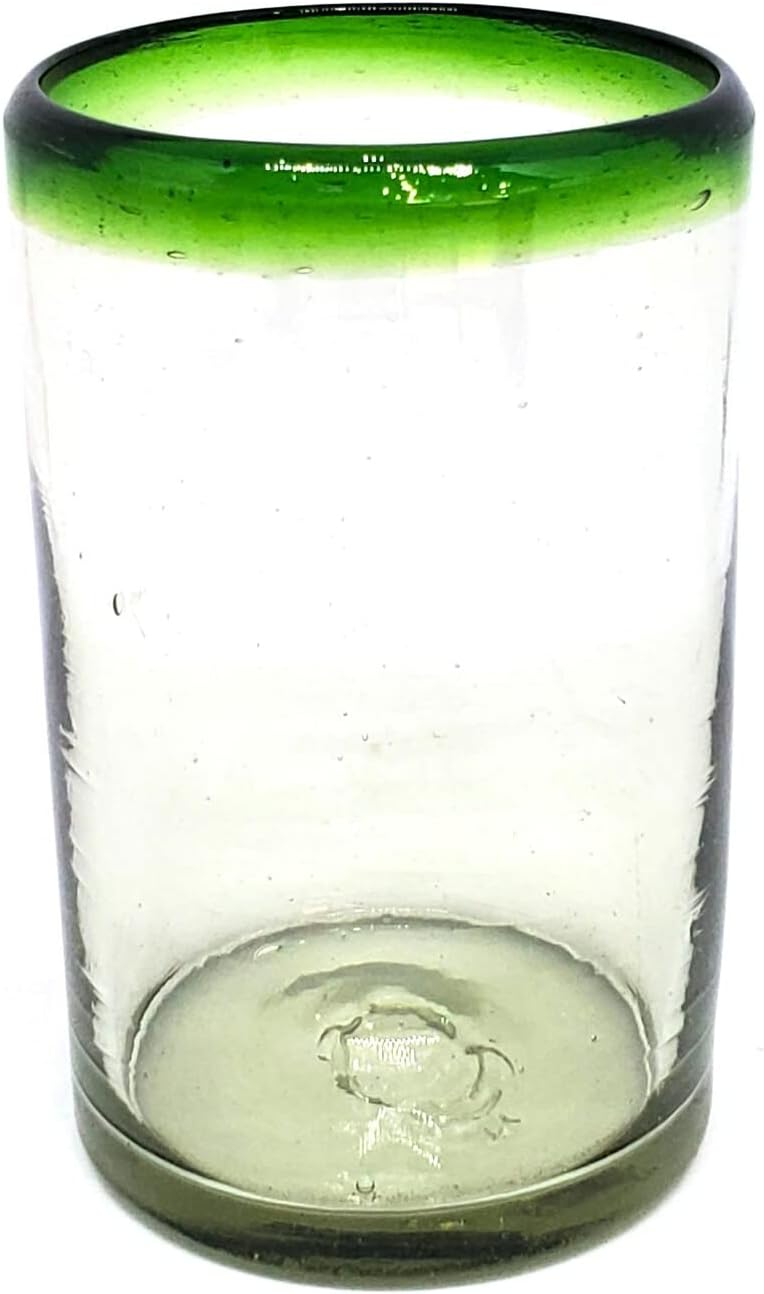 Vasos para beber con borde verde esmeralda de 14 onzas (juego de 6), vidrio reciclado, sin plomo, sin toxinas (beber)