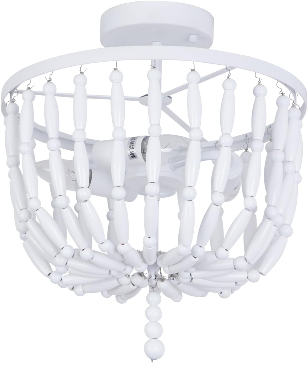 Lámpara de techo con cuentas de madera, estilo bohemio, 3 luces, semiempotrada, lámpara de techo blanca para sala de estar, dormitorio, guardería,