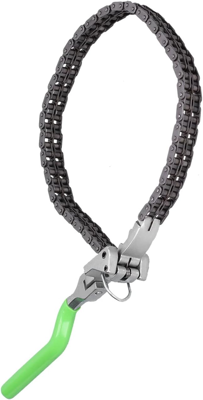 Llave de filtro de aceite tipo cadena, llave de cadena resistente (2.4-7.6 pulgadas) herramienta de reparación de mango largo