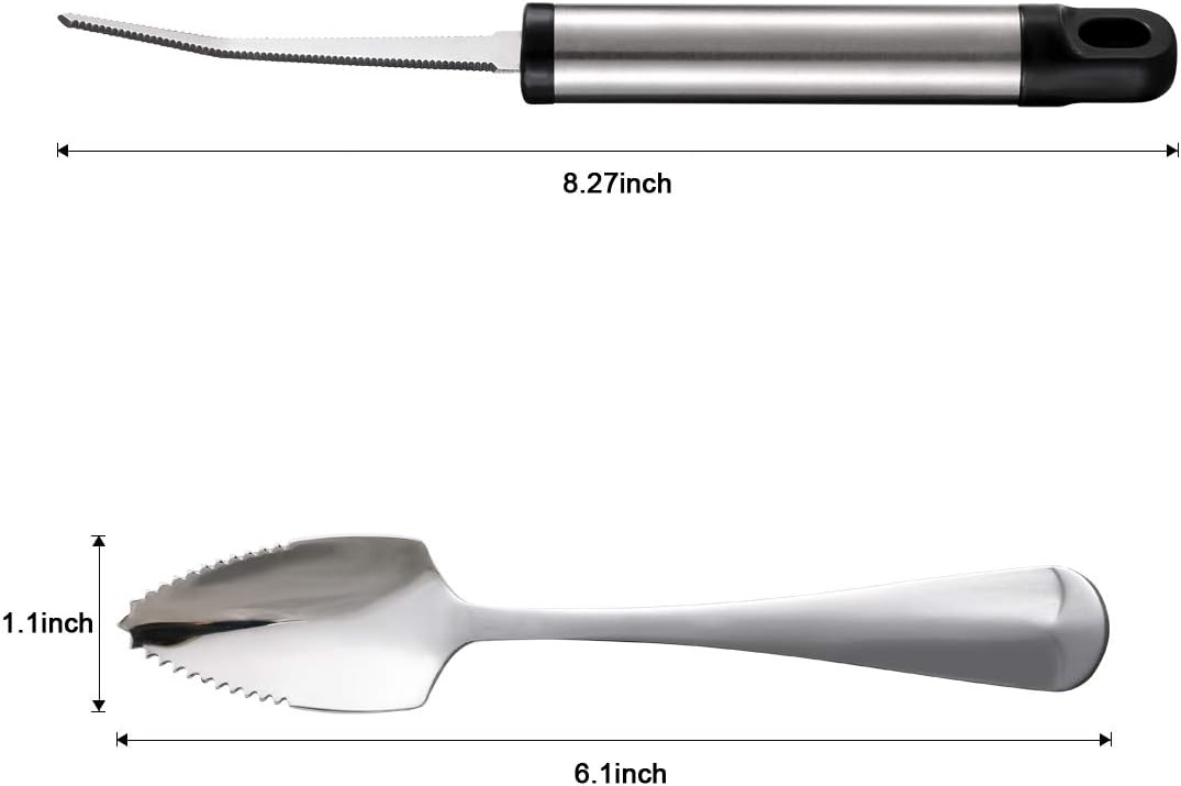 Cucharas de pomelo y cuchillo de toronja, juego de 7 cucharas de postre de acero inoxidable de grado alimenticio, cuchillo de fruta con acabado