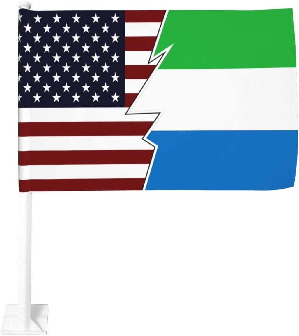 Double Sided Printing Torn Style American And Sierra Leone Flags Car Flag 12×18 Inches Car Window Clip Flags Car Decoration Banner