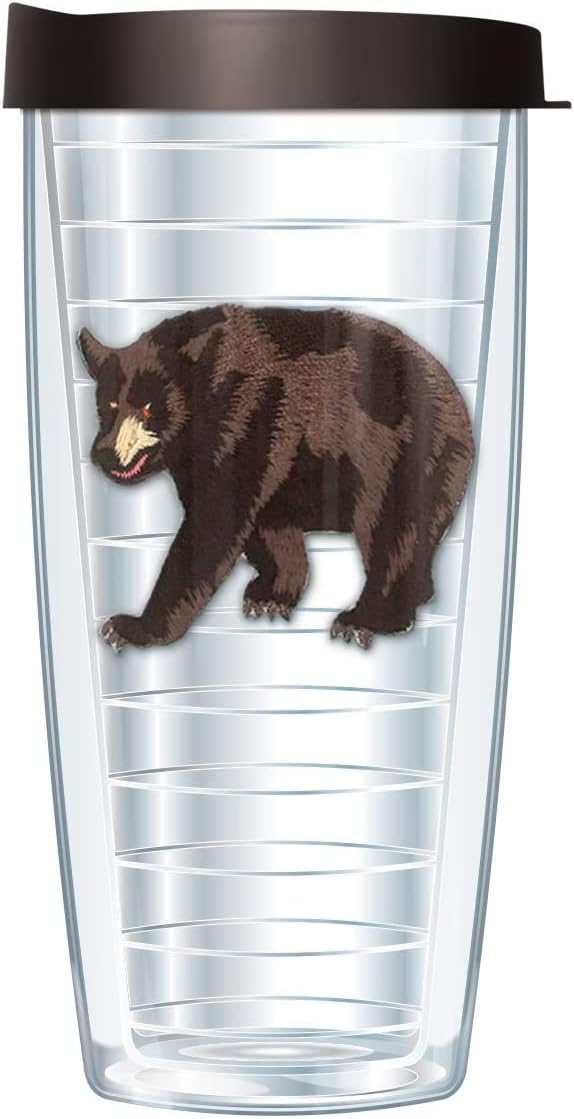 Juego de 4 vasos con tapa negra con diseño de animales salvajes, lobo aullador, oso negro, águila, lobo, vasos aislados de 16 onzas, doble pared,