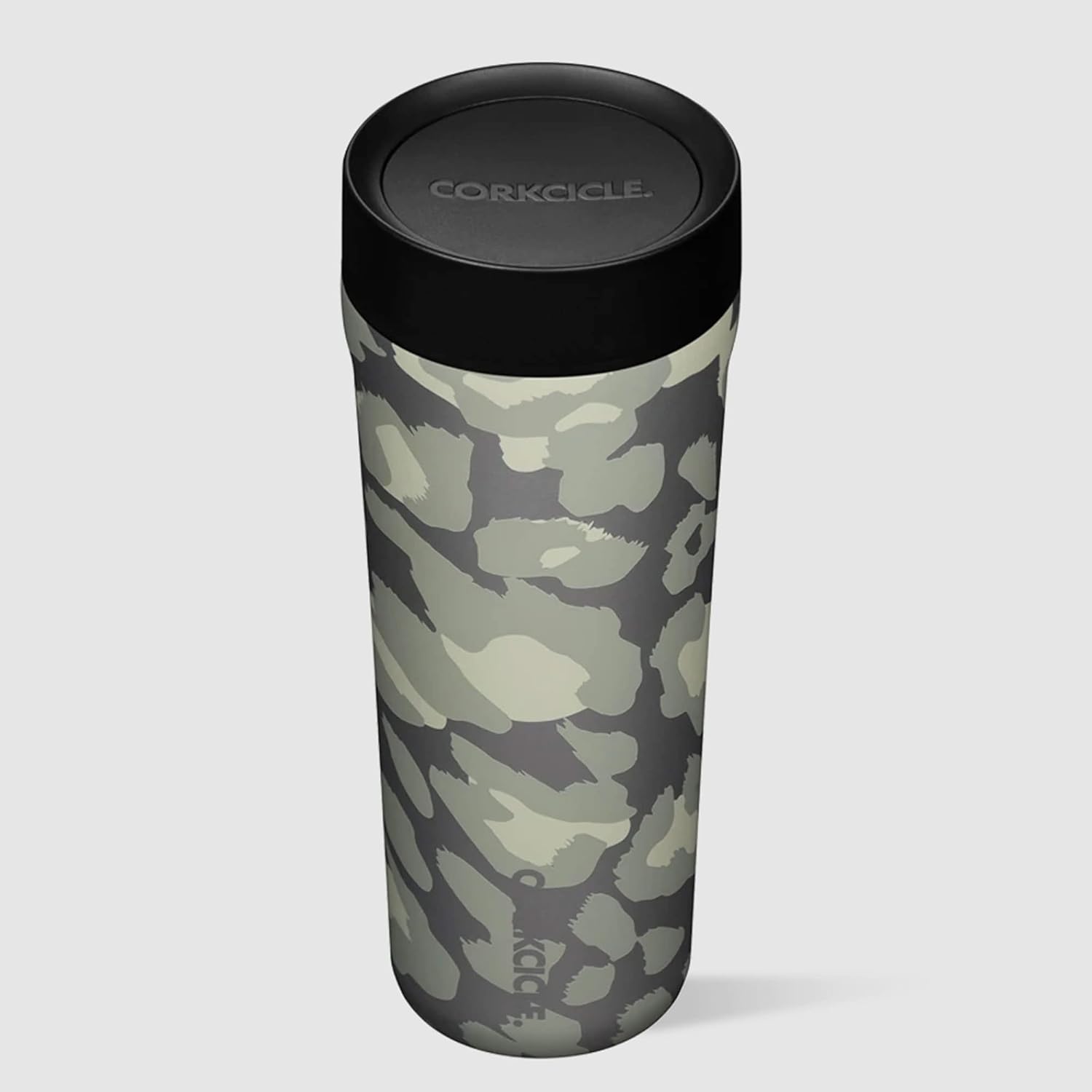 Corkcicle Commuter Cup – Taza de café de viaje de acero inoxidable aislada de 17 onzas con tapa para sorber para bebidas frías y calientes, leopardo