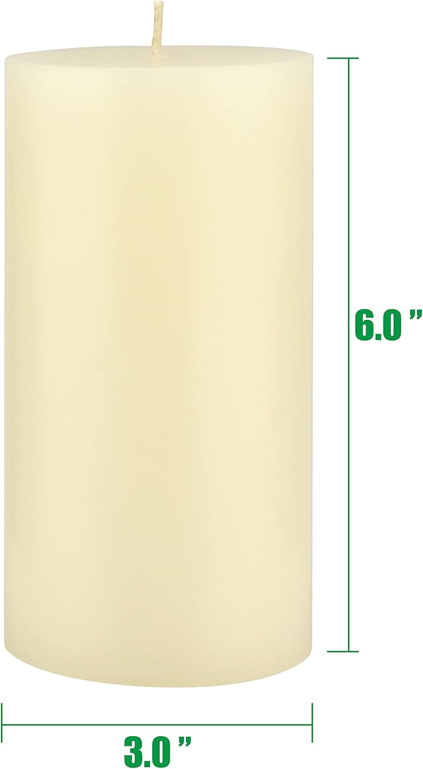 Stonebriar Velas altas de 3 x 6 pulgadas, 80 horas de duración, sin perfume, cera plana, marfil, paquete de 6