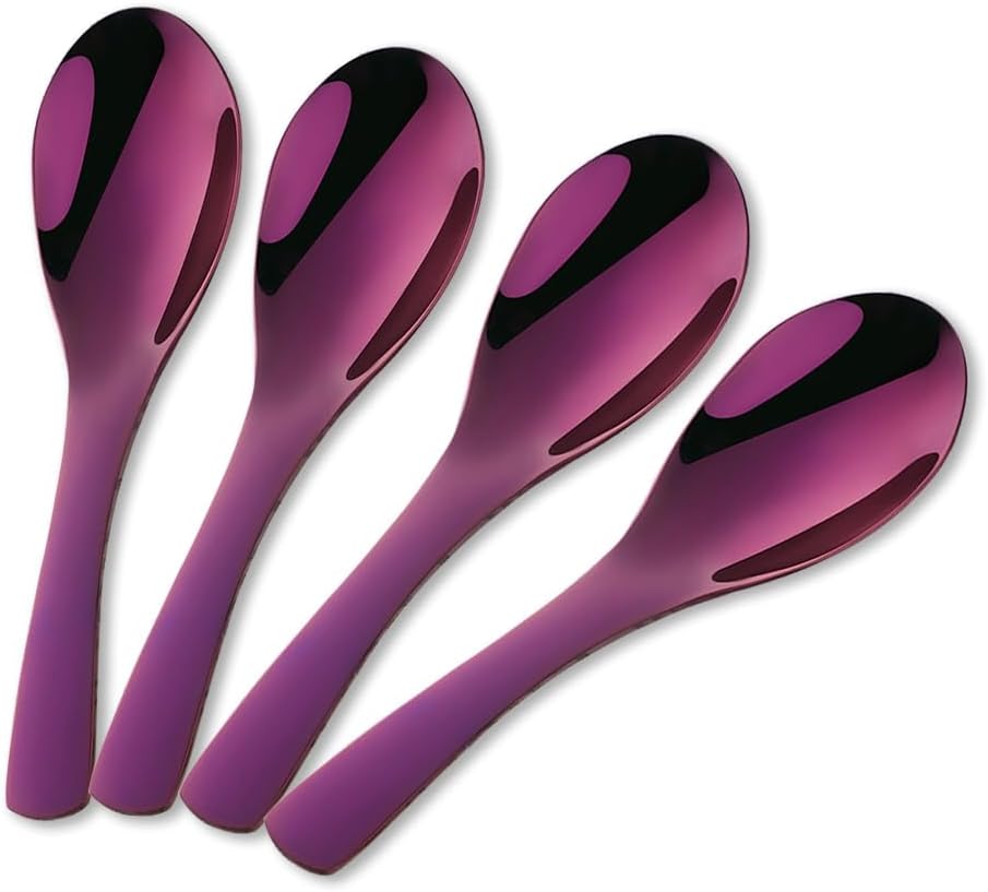 Cucharas redondas de acero inoxidable de 4 piezas, cucharas de sopa, cucharas redondas grandes de acero inoxidable dorado, juego de cucharas