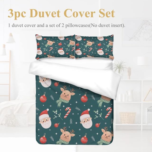 Bidesign Juego de funda de edredón con temática navideña para cama individual (1 funda de edredón + 2 fundas de almohada)