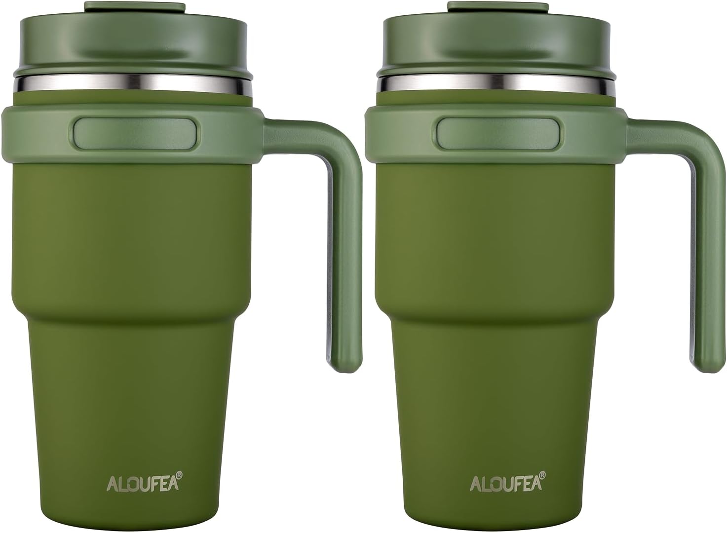 ALOUFEA Taza de café aislada de 20 onzas con asa, vaso de viaje de acero inoxidable con tapa y popote, taza térmica de doble pared al vacío a prueba