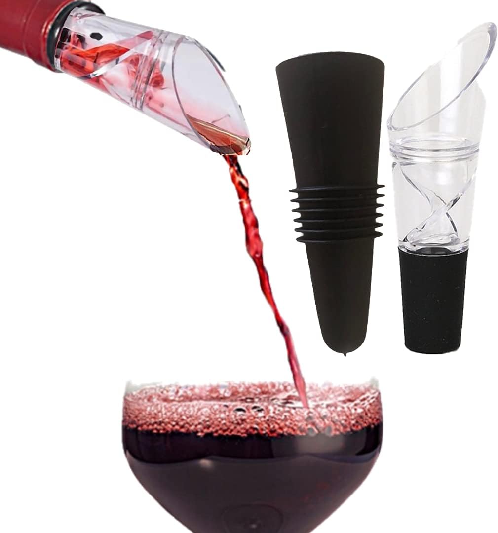 Aireadores de 360 grados para vino, difusor oxigenador 2 en 1 y dispensador de vertido, se adapta a botellas estándar, plástico acrílico, goma de