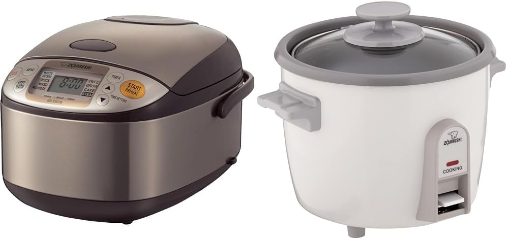 Zojirushi NS-TSC10 – Olla arrocera y calentador Micom de 5-12 tazas (sin cocinar), 1.0 litros, marrón inoxidable y NHS-06 de 3 tazas (sin cocinar),